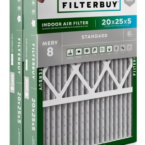 20x25x5 Air Filter MERV 8 Filterbuy 2-Pack 19.88x24.75x4.38 Silver-0