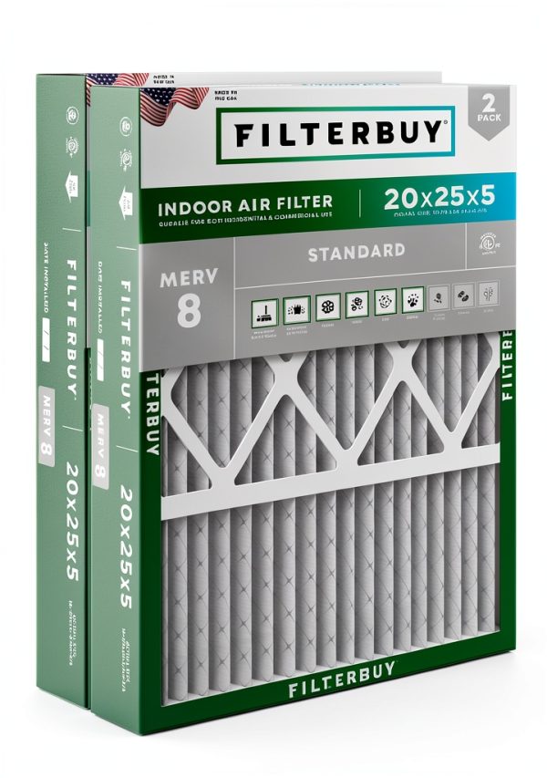 20x25x5 Air Filter MERV 8 Filterbuy 2-Pack 19.88x24.75x4.38 Silver-0